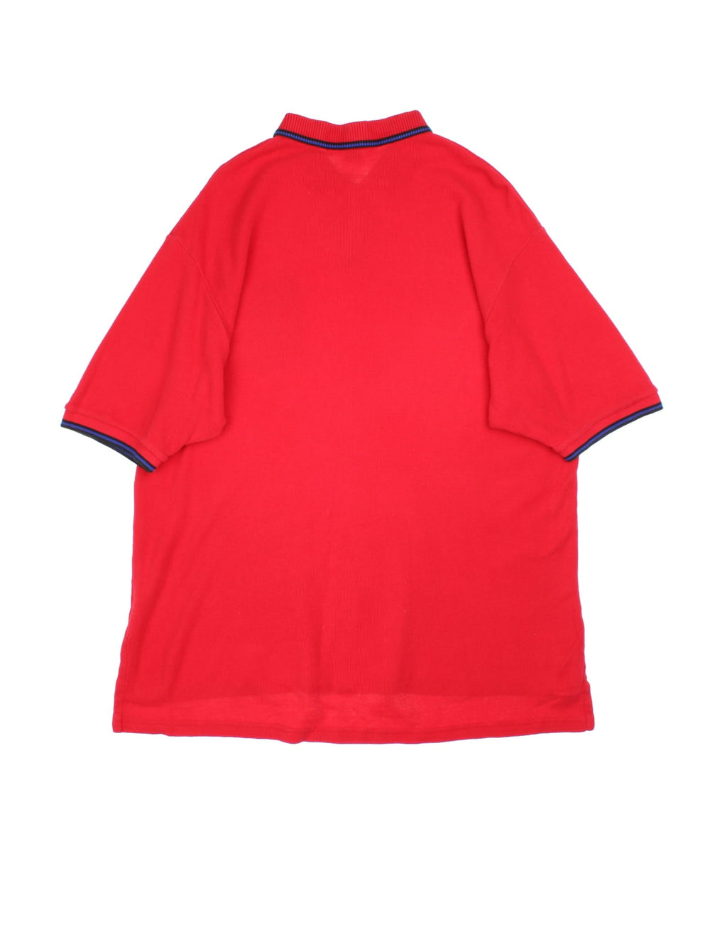 Ralph Lauren Polo Shirt in a red colourway, features pocket on the front with small logo and blue trim arounf the collar and sleeves.