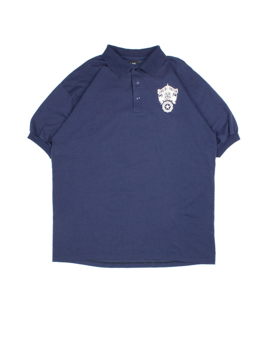 Vintage Girls Nation Auxilary Polo Shirt in a blue colourway, features button up and small printed logo on the front.