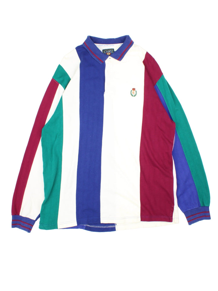 Ralph Lauren Long Sleeve Polo Shirt in a multicoloured colourway with striped pattern and vintage logo on the front.