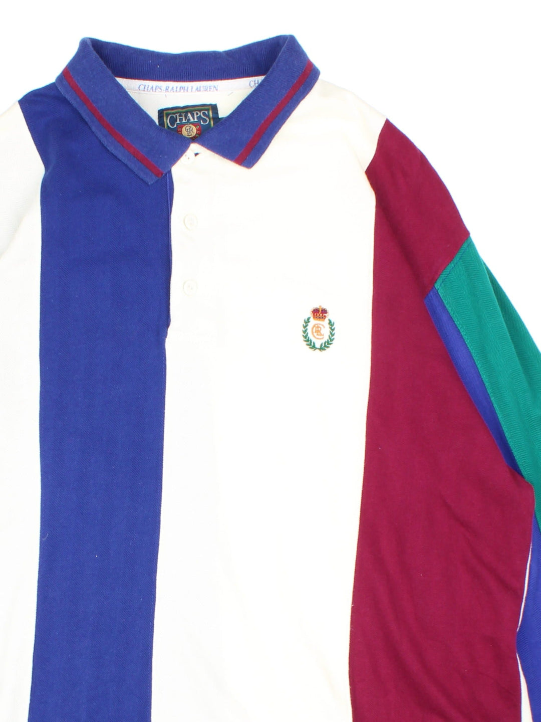 Ralph Lauren Long Sleeve Polo Shirt in a multicoloured colourway with striped pattern and vintage logo on the front.