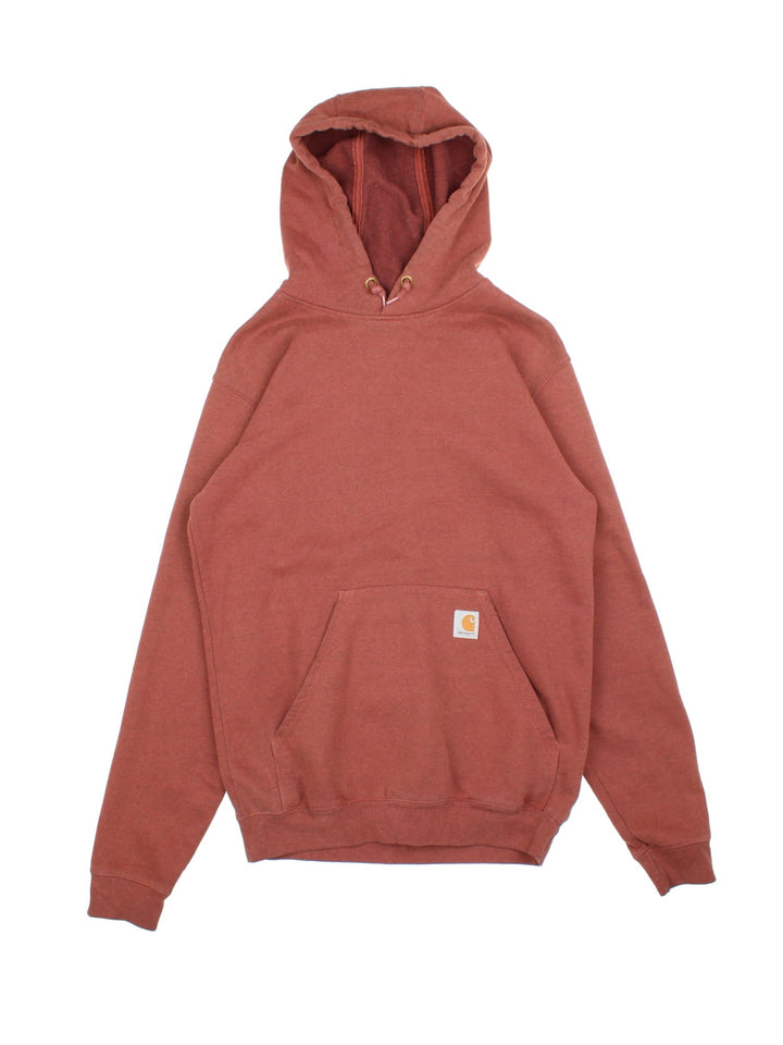 Carhartt Pullover Hoodie in a red colourway with large pocket and small classic logo on the front.