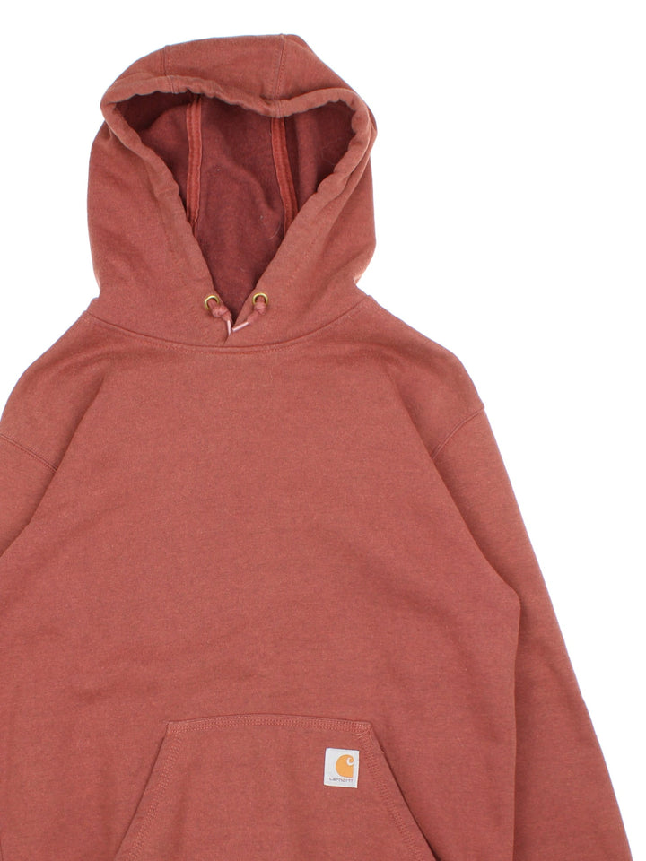 Carhartt Pullover Hoodie in a red colourway with large pocket and small classic logo on the front.