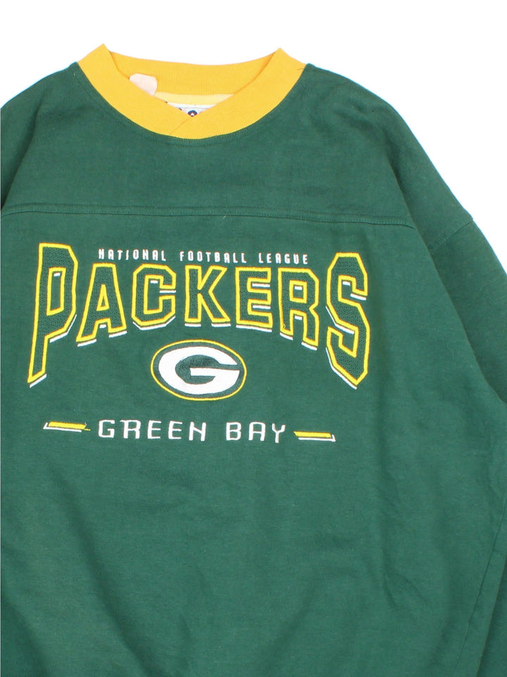 Lee Sport Green Bay Packers Sweatshirt in a green colourway with large logo and graphic on the front and yellow trim around collar and sleeves