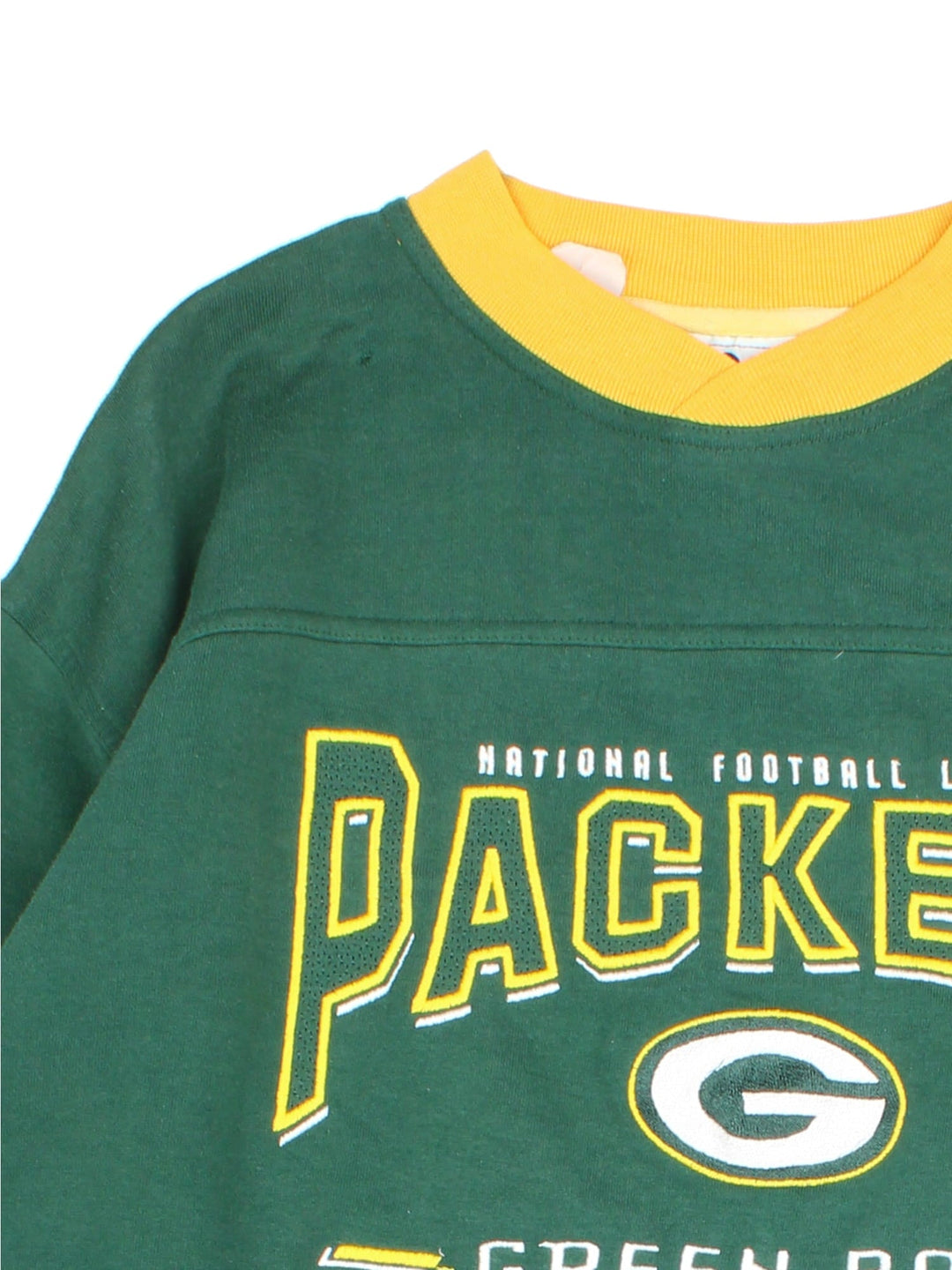 Lee Sport Green Bay Packers Sweatshirt in a green colourway with large logo and graphic on the front and yellow trim around collar and sleeves