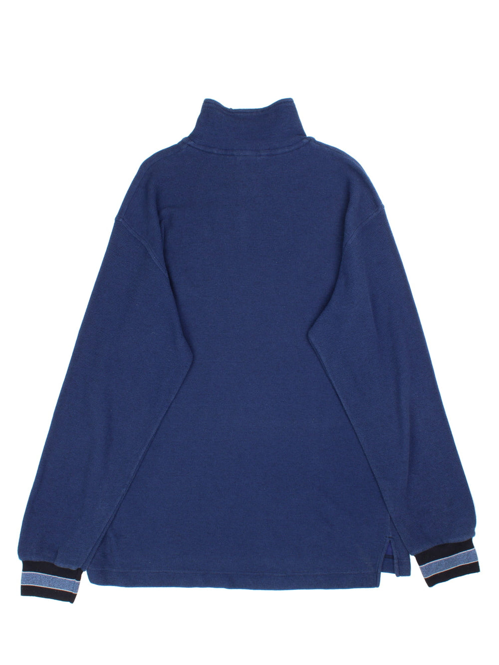 Vintage Asics 1/4 Zip Sweatshirt in a blue colourway with branding embroidered on front.