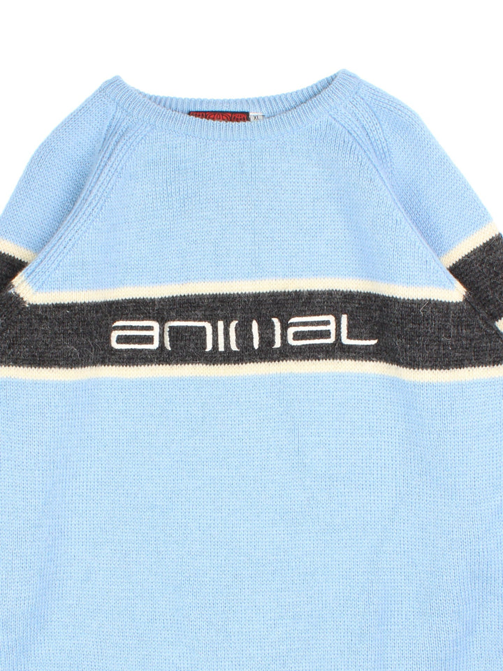 Animal Jumper in blue colourway, embroidered front branding and back patch.