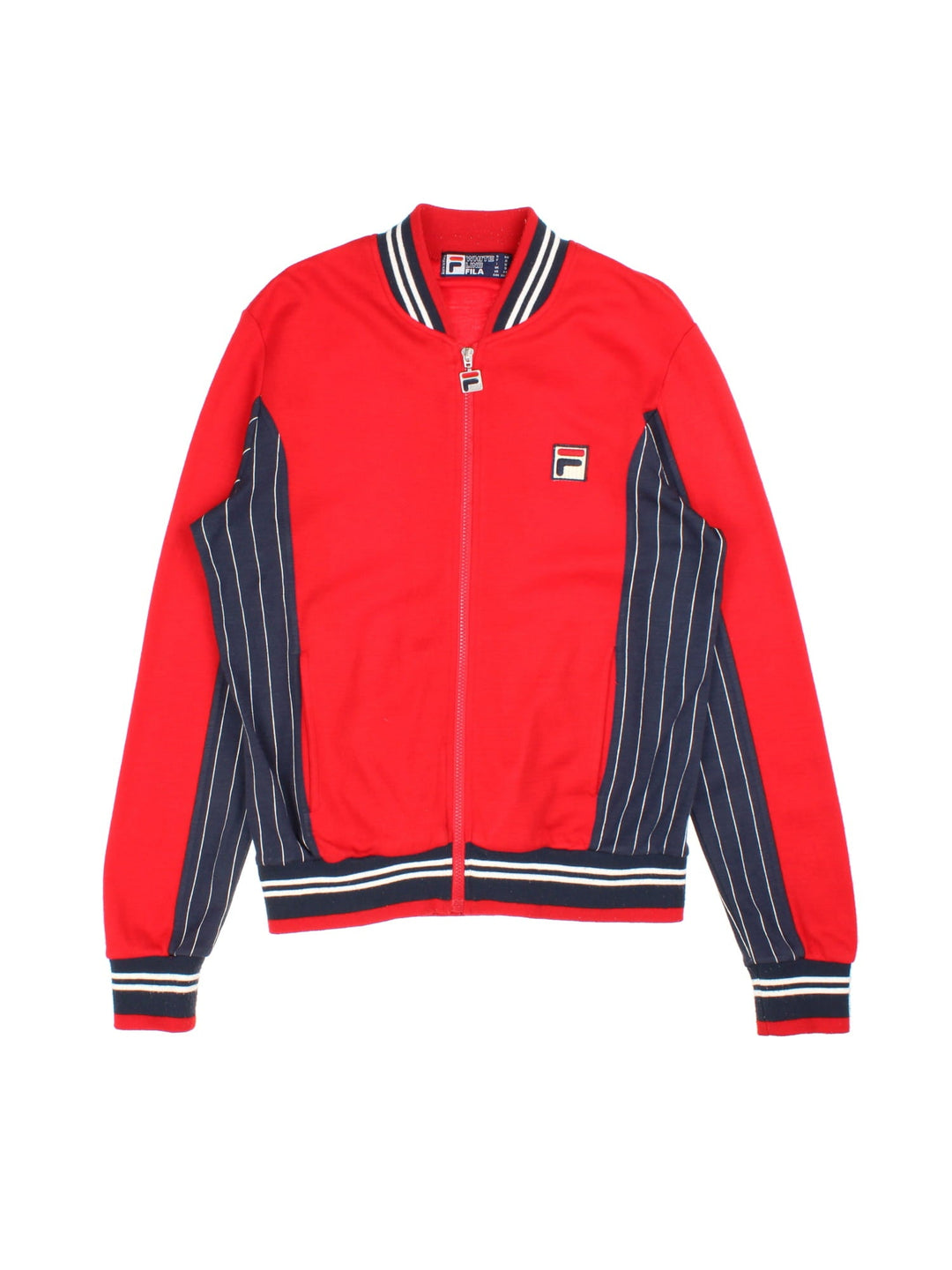 Fila Settanta Jacket in red/blue colourway,zip up fastening, contrast stripe detailing and embroided branded patch.