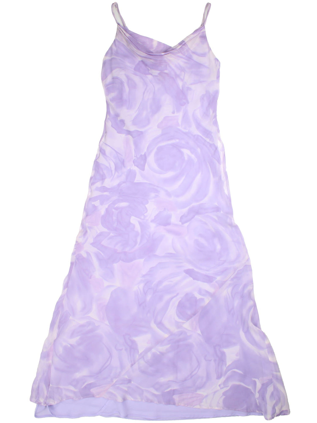 Vintage Y2K Monsoon Dress in a purple colourway. Sheer overlay and cowl neck detail.