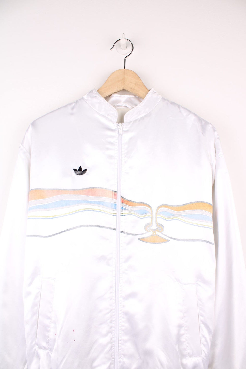 Vintage 80s Adidas Ivan Lendl The Face satin tennis Tracksuit top with toweling lining. Features embroidered logo on the chest. 