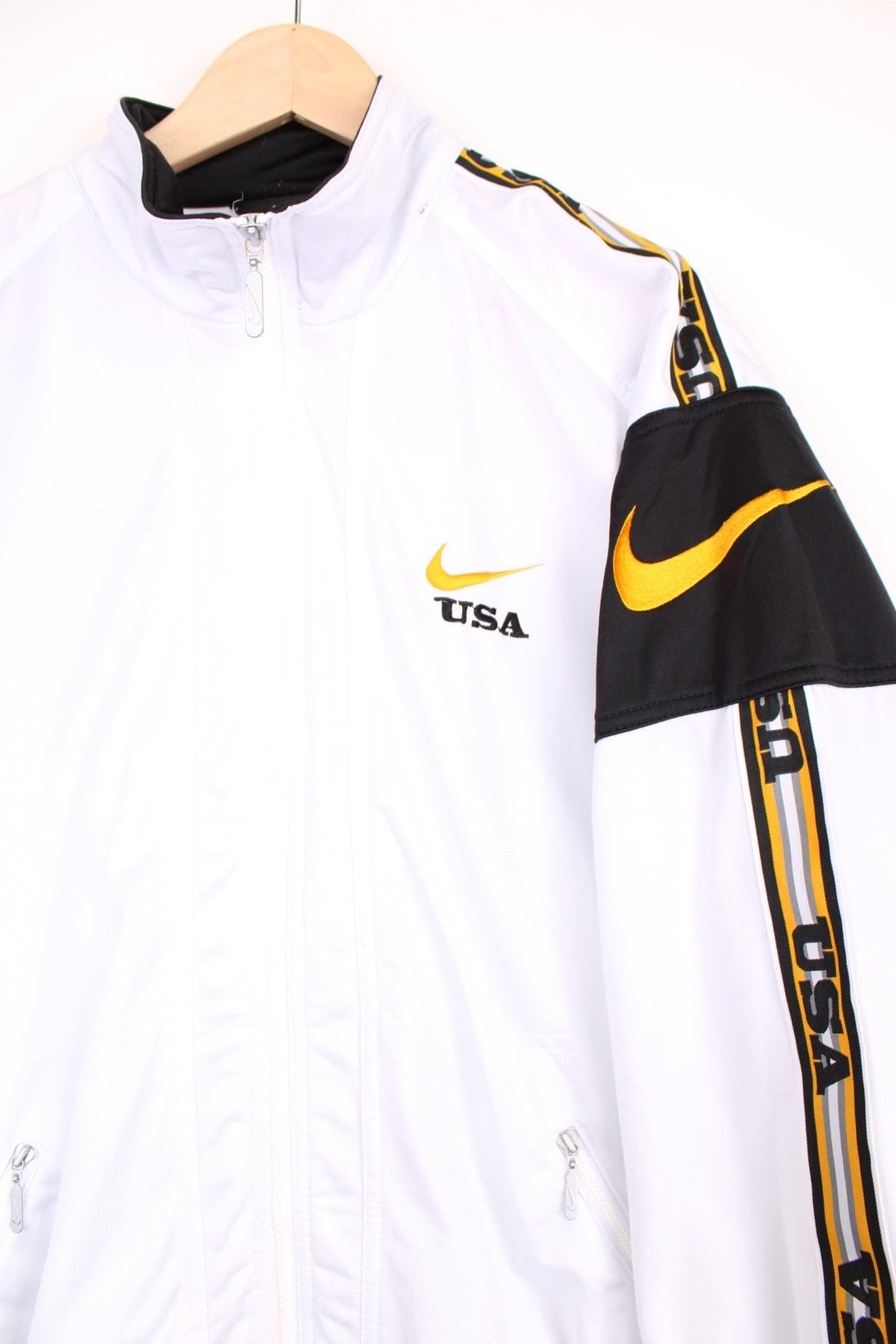 Vintage 90's Nike Team USA all white tracksuit top, features 'USA' ribbon the shoulders,sleeves and embroidered logo on the chest