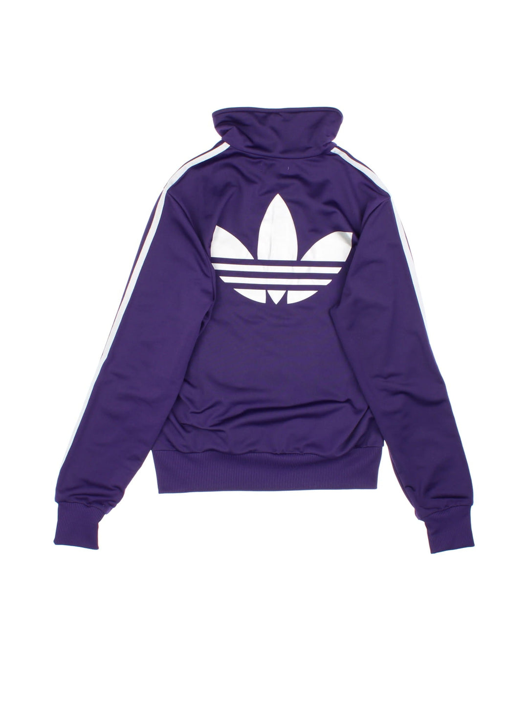 Vintage Adidas Tracksuit Jacket in a purple and silver colourway. Zips up and has side pockets, the iconic three stripes going down the arms, and has the logo embroidered on the front and printed on the back.