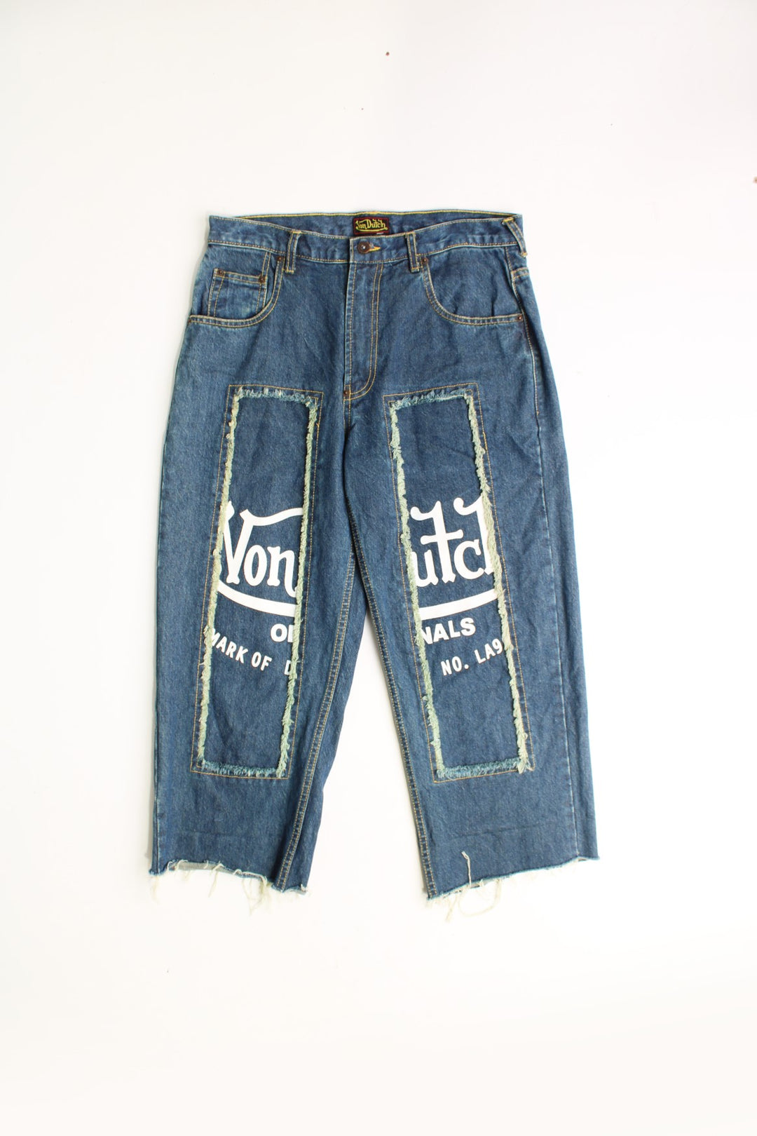 Von Dutch Blue cropped Denim jeans with spell-out Von Dutch across the front