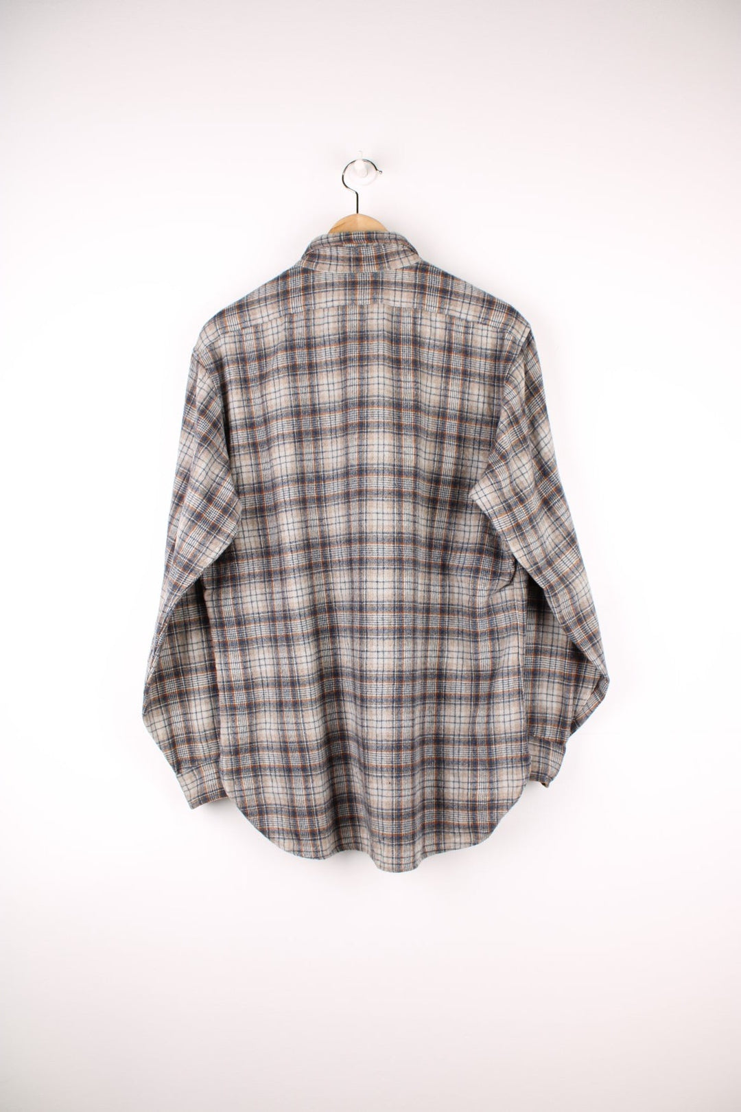 Grey plaid Pendleton shirt, 100% wool with one pocket. 