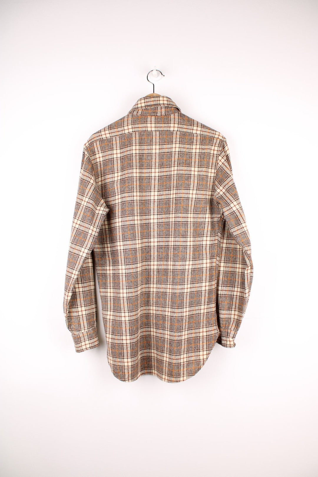 Tan and black check Pendleton western shirt - 100% wool, with two buttoned flap pockets. 