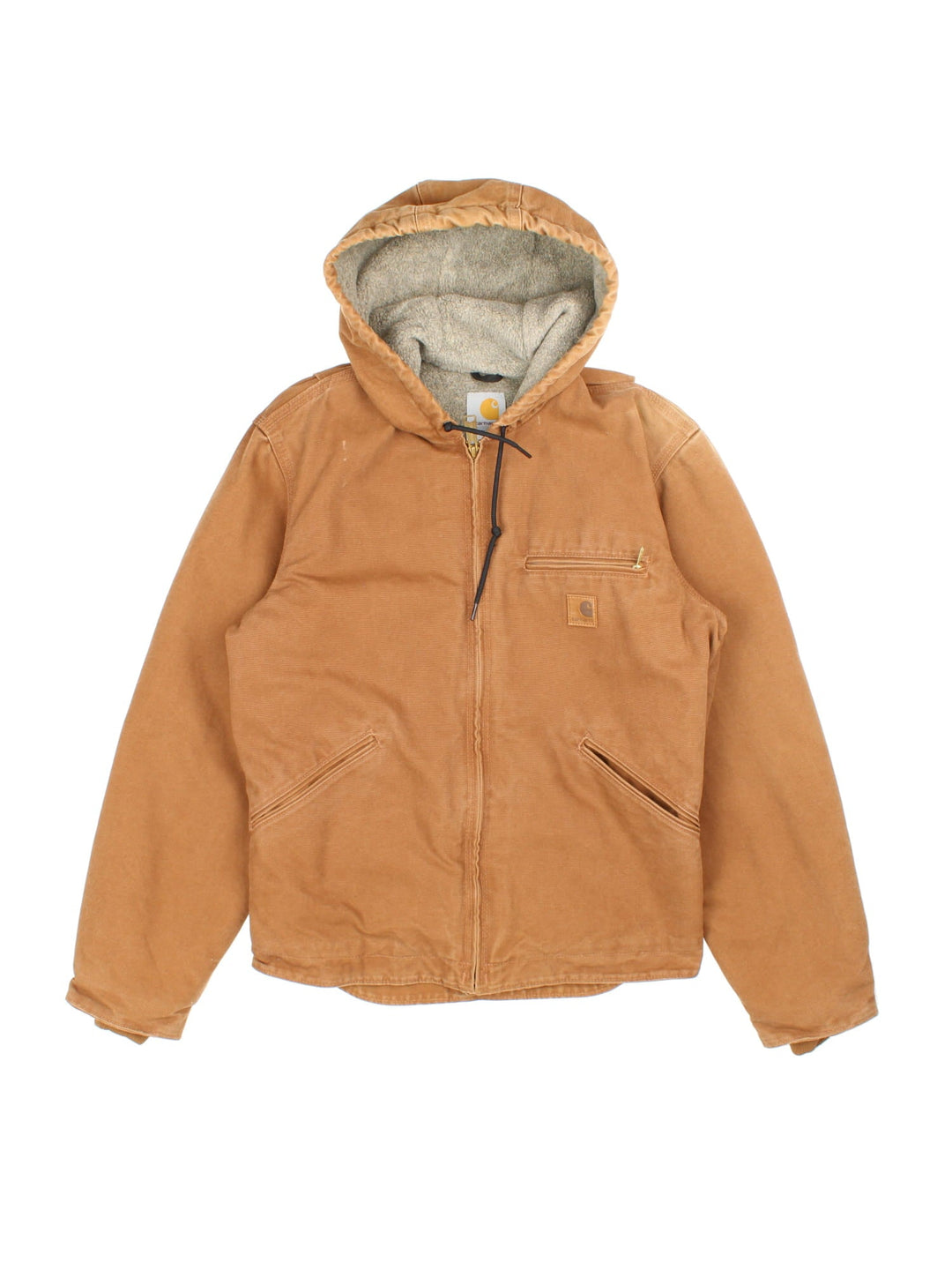 Vintage Carhartt Active Jacket in a brown colourway. Zips up and has multiple pockets, insulated with a sherpa lining, hooded, and has the logo embroidered on the front.