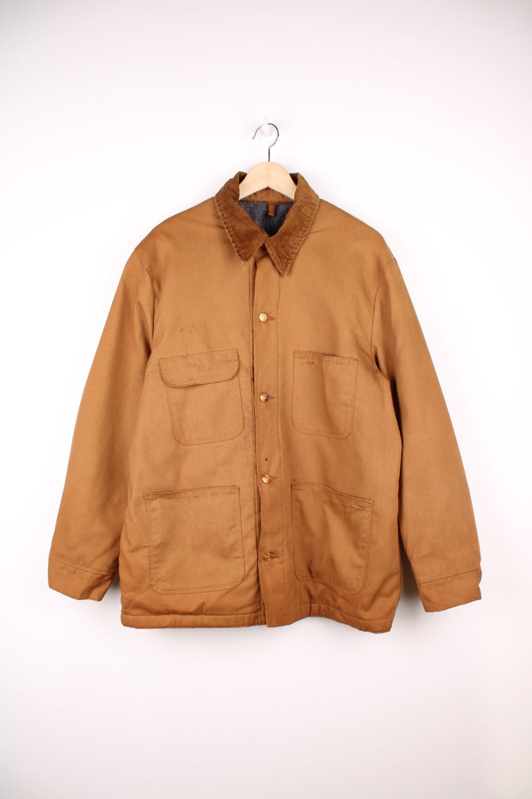 Wrangler Big Ben Jacket in a brown colourway with a corduroy collar, button up with multiple chore style pockets and has a blanket lining. 