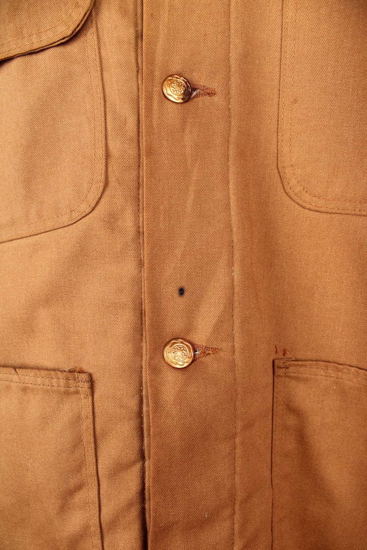 Wrangler Big Ben Jacket in a brown colourway with a corduroy collar, button up with multiple chore style pockets and has a blanket lining. 