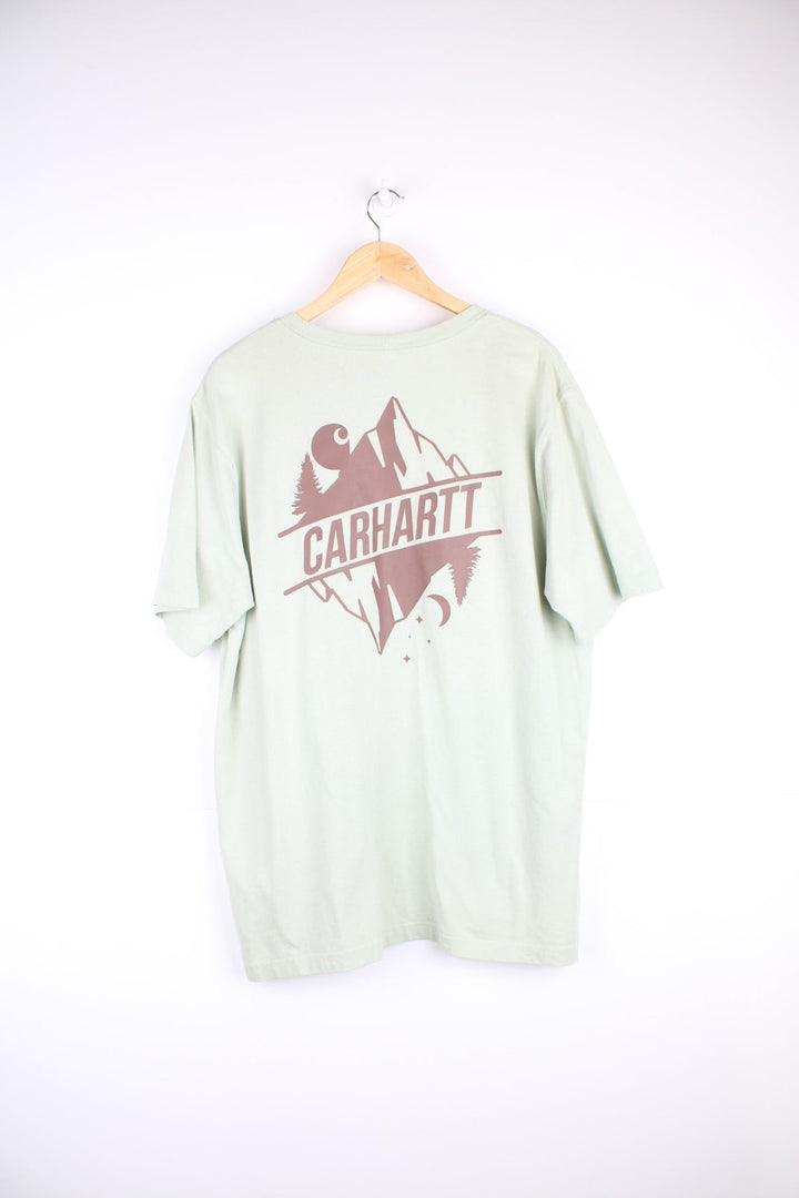 Carhartt T-Shirt in a green and brown colourway with a chest pocket, and has the logo printed on the front and back. 