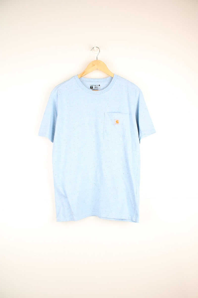 Carhartt T-Shirt in a blue and black colourway, dotted pattern throughout, and has a chest pocket with the logo embroidered on the front.