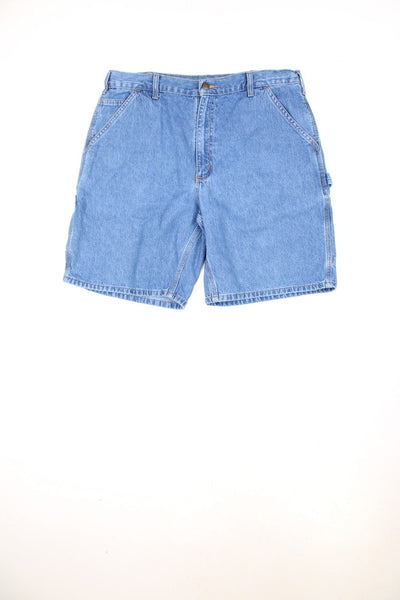 Carhartt Carpenter Denim Shorts in a blue colourway, has multiple pockets and the logo embroiderd on the back.