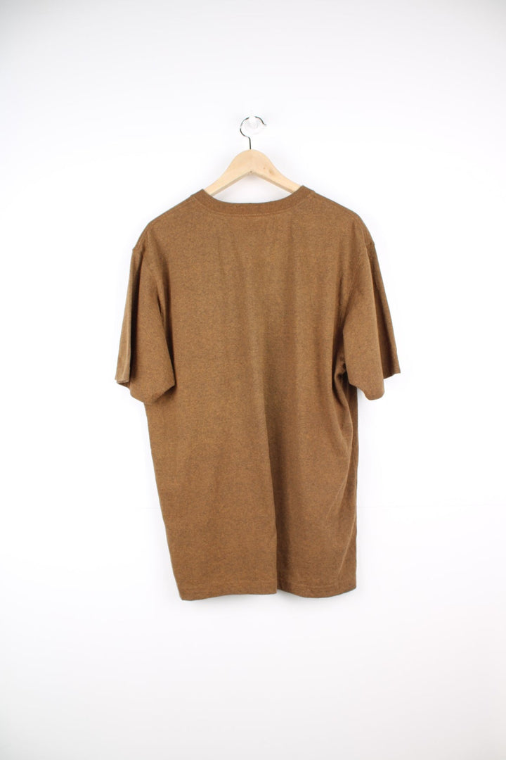 Carhartt T-Shirt in a brown colourway, has a chest pocket with the logo embroidered on it. 