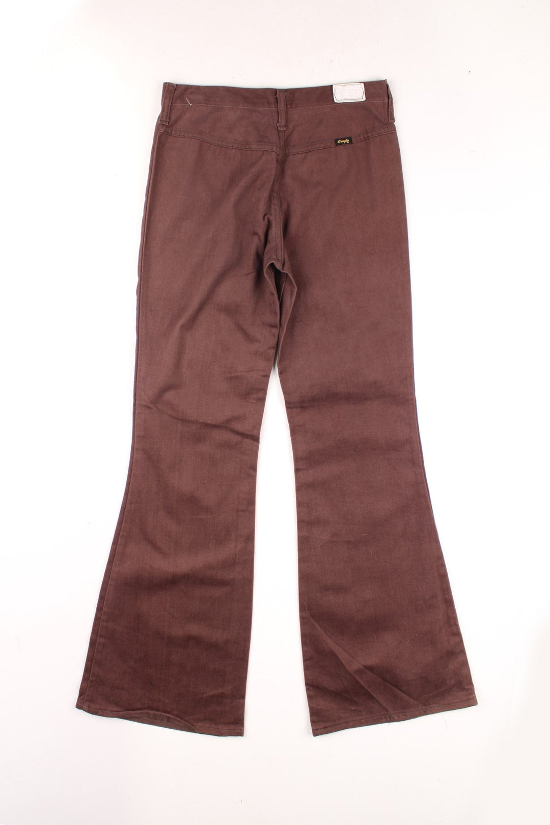 Vintage 1960s/70s Wrangler deadstock 'Blue Bell' brown cotton, button up flared trousers with signature logo on the back 