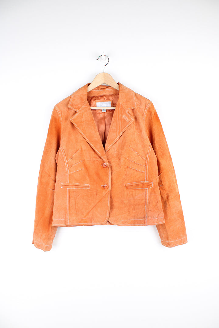 Y2K Wilsons Leather 'Maxima' orange suede blazer style jacket with white contrast stitching 