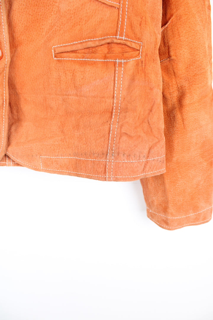 Y2K Wilsons Leather 'Maxima' orange suede blazer style jacket with white contrast stitching 