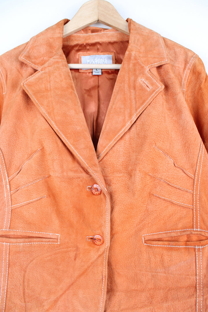 Y2K Wilsons Leather 'Maxima' orange suede blazer style jacket with white contrast stitching 