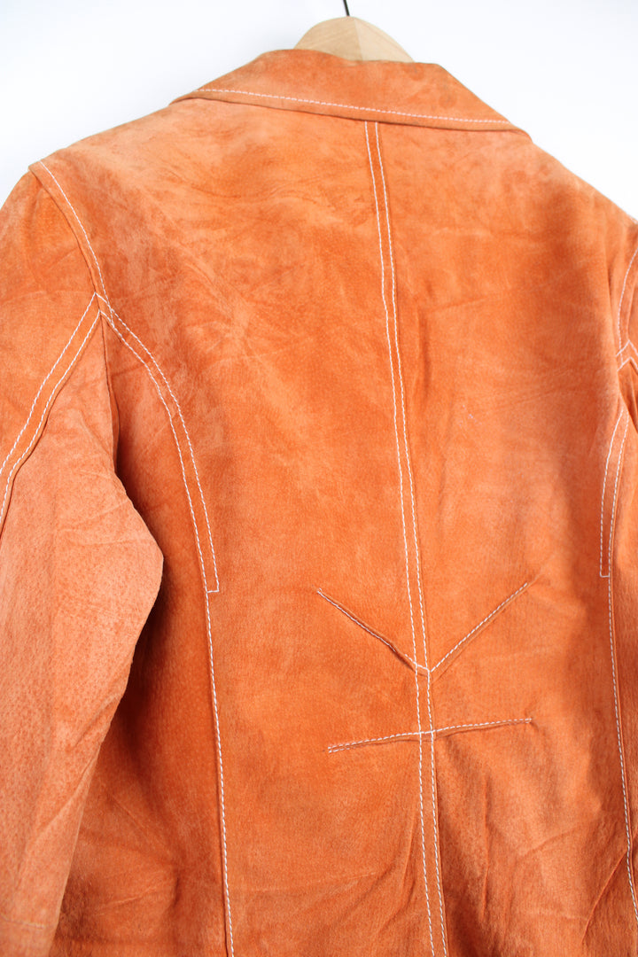 Y2K Wilsons Leather 'Maxima' orange suede blazer style jacket with white contrast stitching 