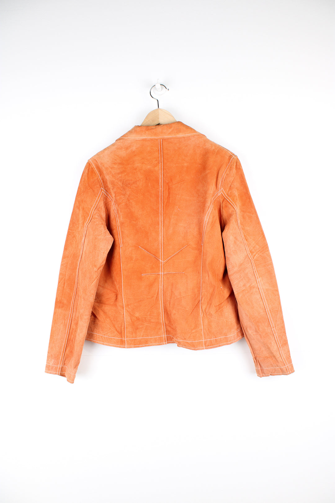 Y2K Wilsons Leather 'Maxima' orange suede blazer style jacket with white contrast stitching 