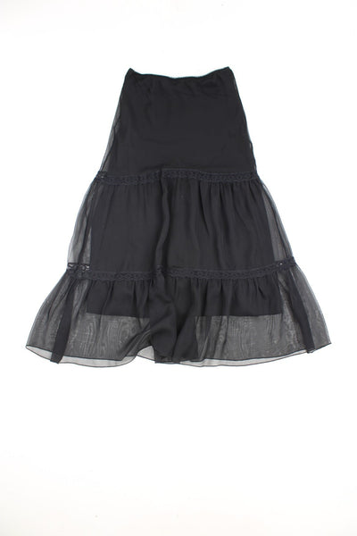 New Look black floaty mesh tiered midi skirt with lace detailing.