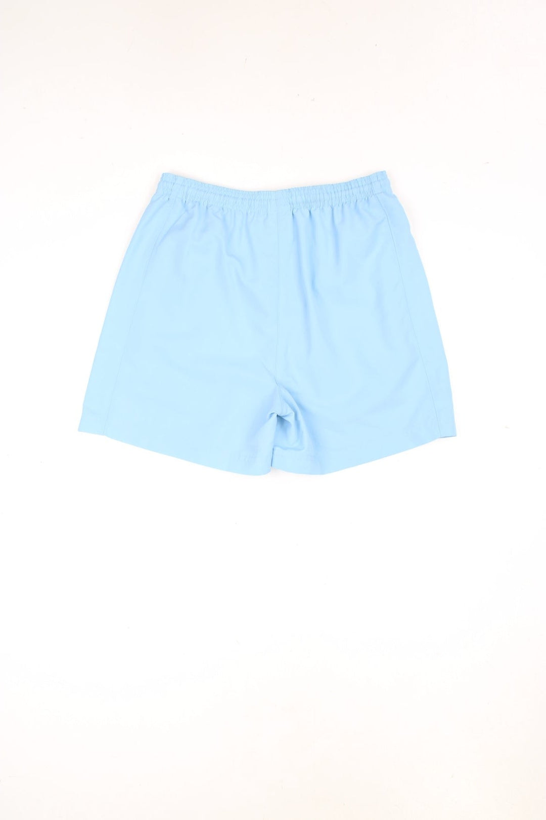 Blue Adidas shorts with elasticated drawstring waist and embroidered logo. 