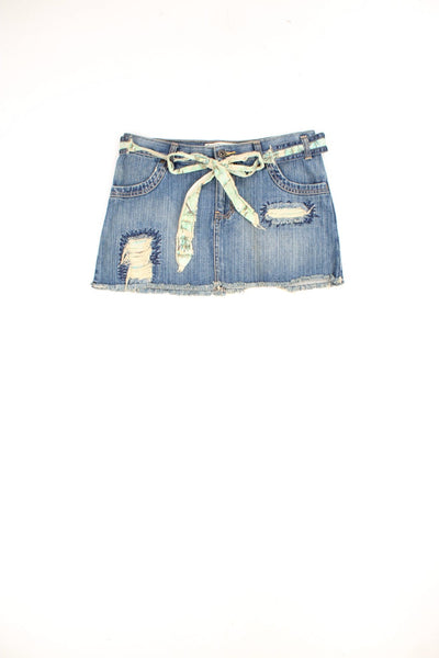 Vintage Rip Curl denim mini skirt with embroidered logo on the back pocket and tie waist fastening. 