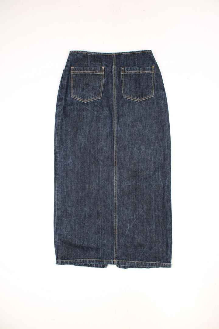 Vintage Bay denim maxi skirt with split on the front and button fastening.