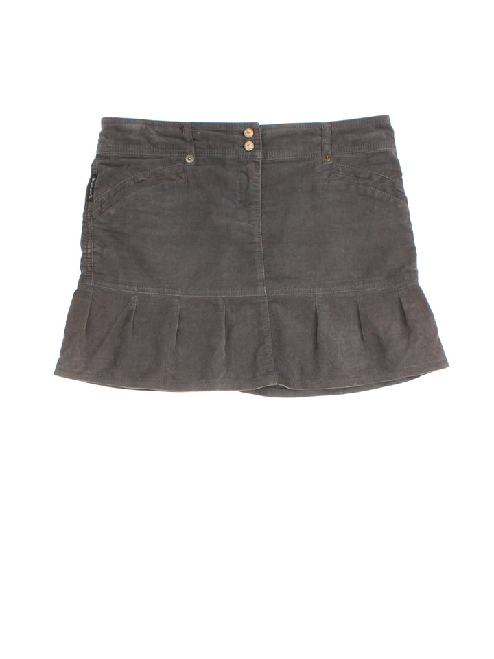 Y2K Armani Jeans Mini Skirt in a grey colourway with zip button fastening and embroidered branding on back pocket.