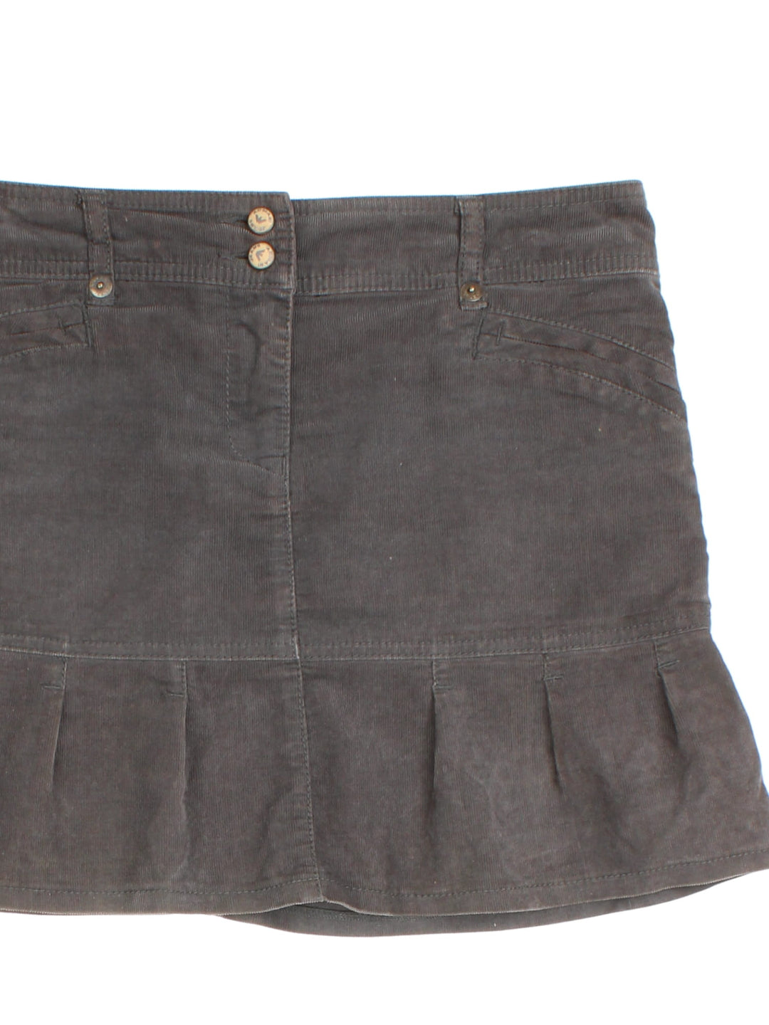 Y2K Armani Jeans Mini Skirt in a grey colourway with zip button fastening and embroidered branding on back pocket.