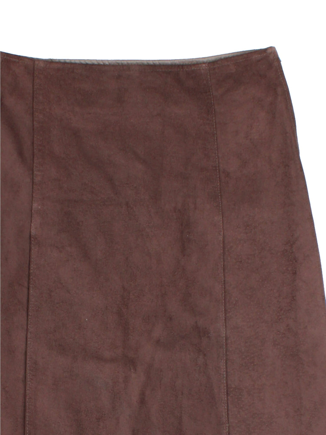 Vintage Y2K Suede Midi Skirt in brown colourway. Split front seem and side zip fastening