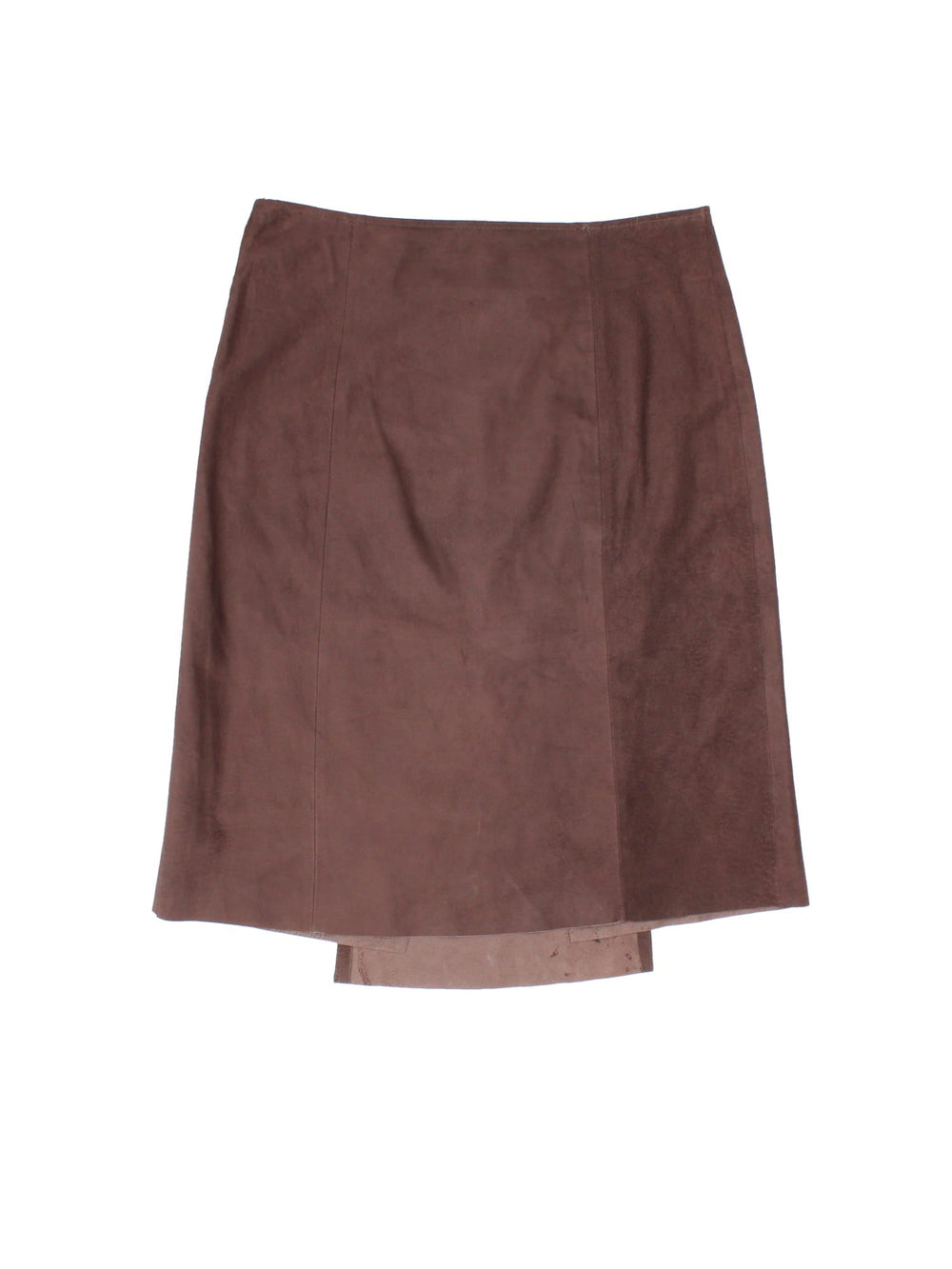 Vintage Y2K Suede Midi Skirt in brown colourway. Split front seem and side zip fastening