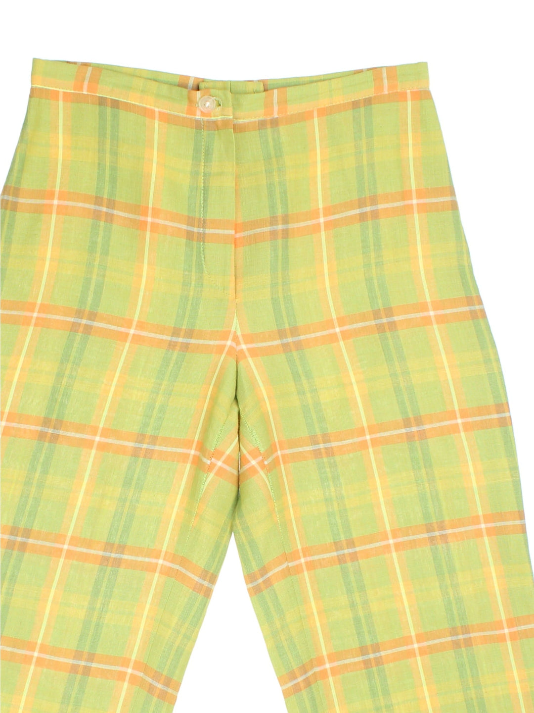 Vintage Y2K Checked Trousers in green/yellow colourway. Zip/button fly fastening and turn up hem.