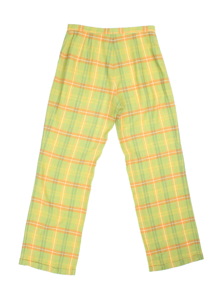 Vintage Y2K Checked Trousers in green/yellow colourway. Zip/button fly fastening and turn up hem.