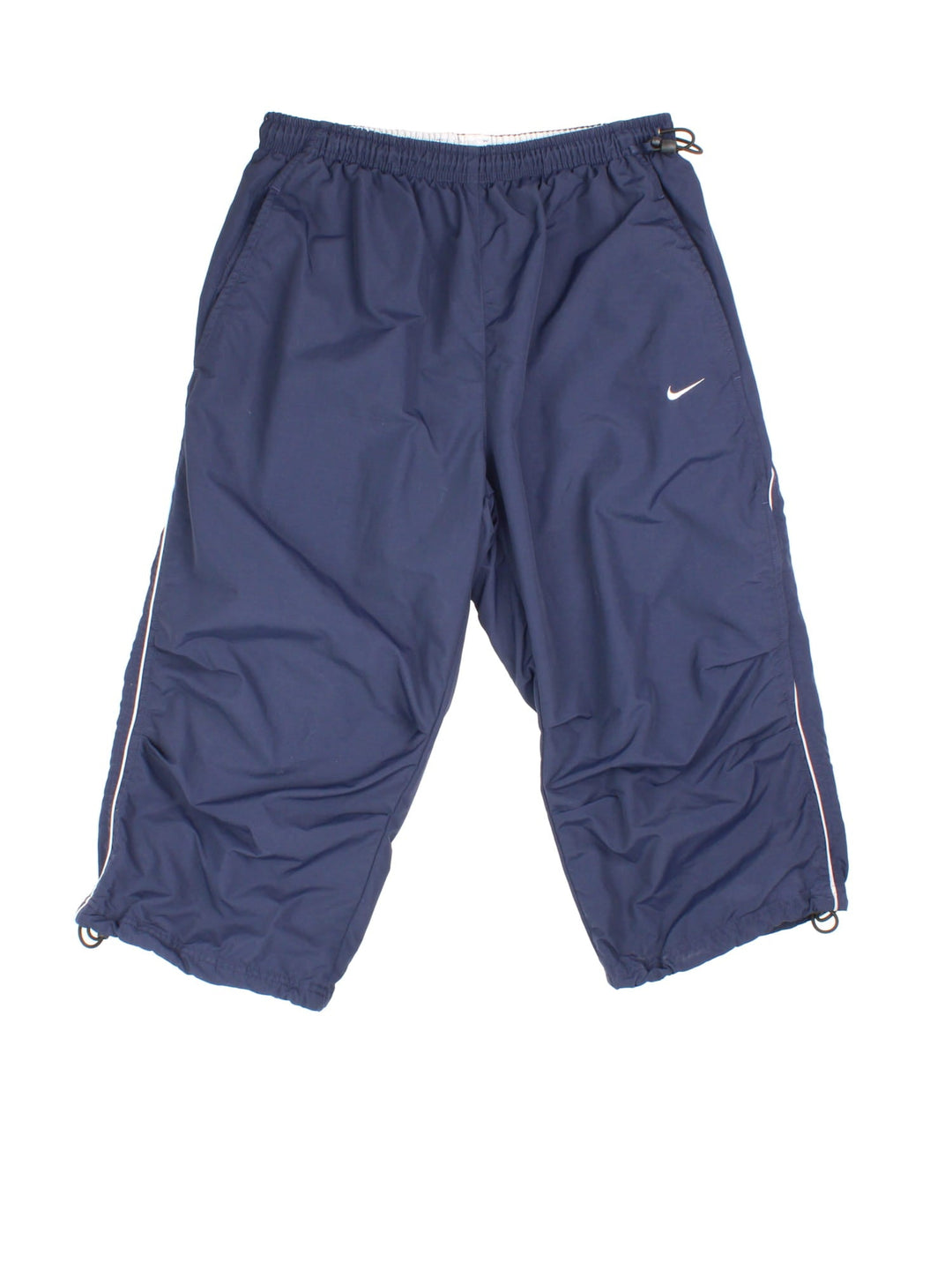 Y2K 3/4 Length Nike shorts in blue colourway. Elasticated waist and draw string hem