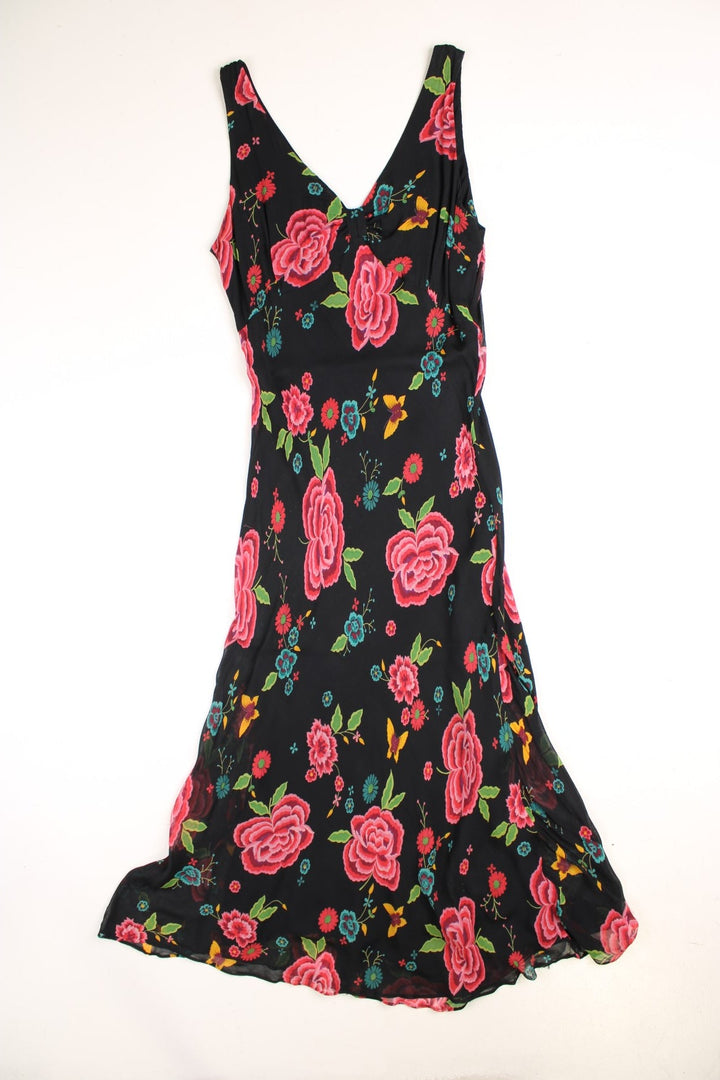 Y2K East floral print maxi dress in black with ruched bust.