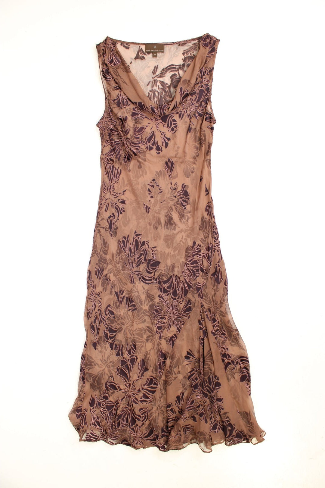 Y2K Fenn Wright Manson sheer floral cowl neck dress in brown.