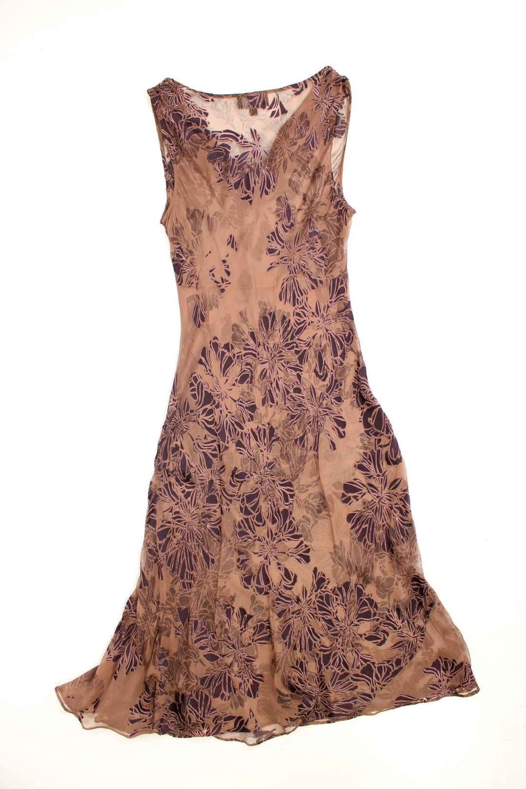 Y2K Fenn Wright Manson sheer floral cowl neck dress in brown.