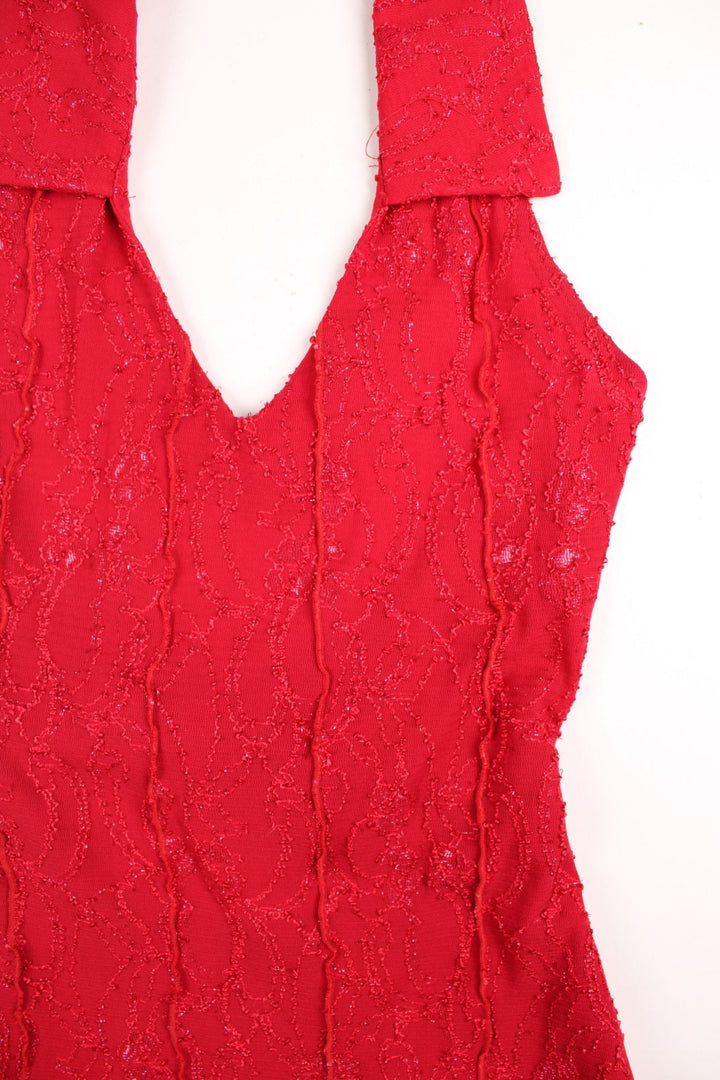 Y2K sparkly collared mini dress in red with a tie-up back by Frodo.