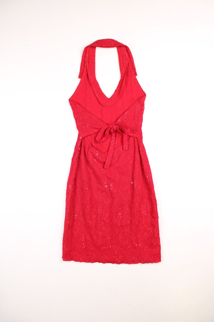 Y2K sparkly collared mini dress in red with a tie-up back by Frodo.