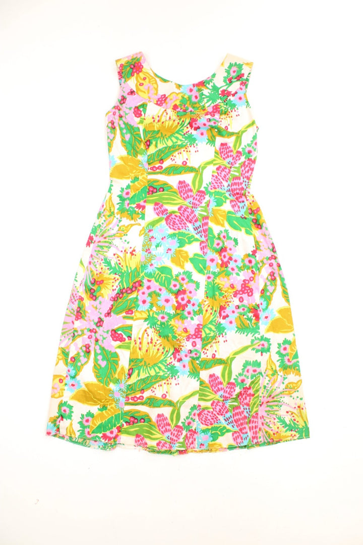 Vintage 60s Custom by Margo's, sleeveless floral summer Midi dress with zip fastening down the back. 