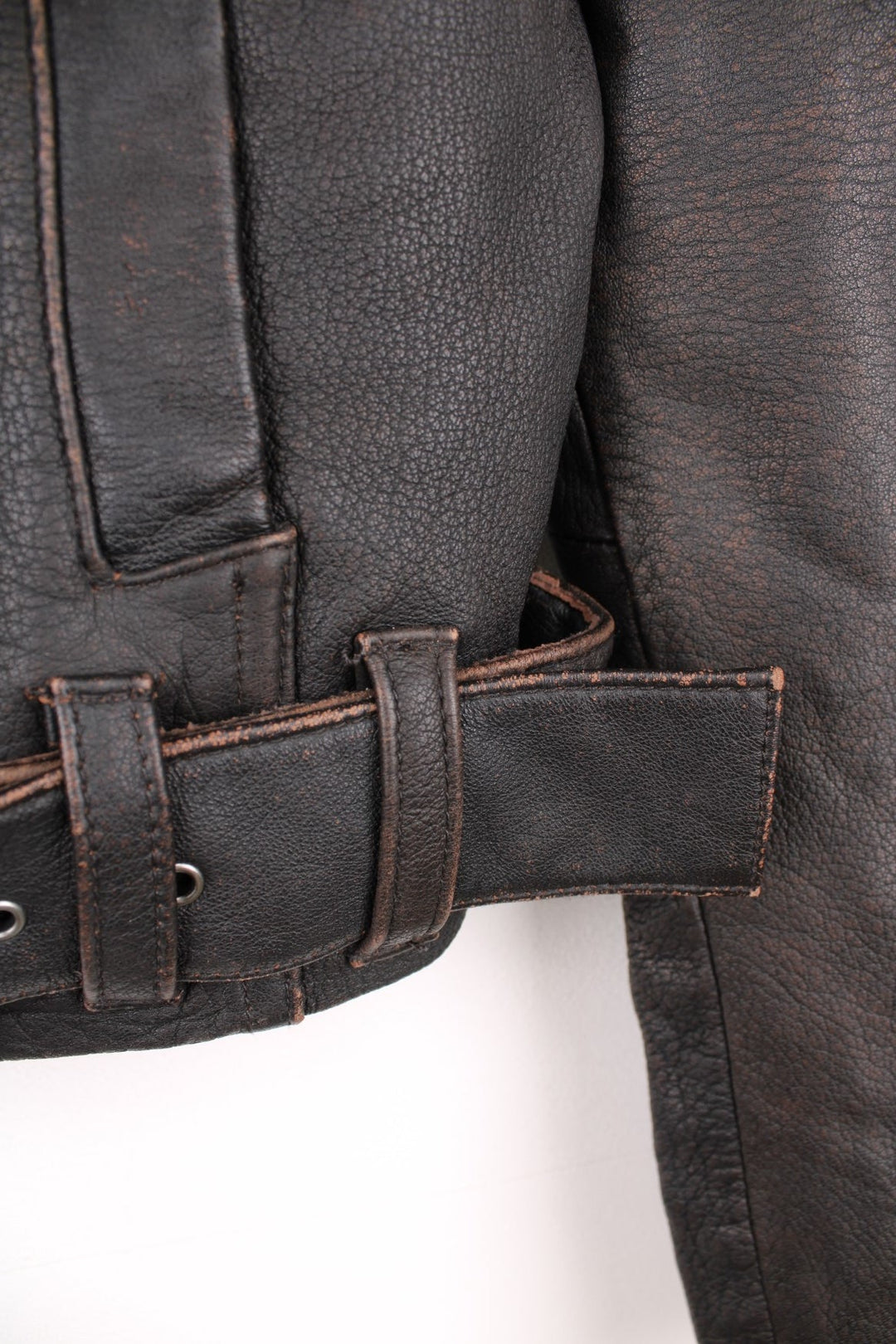 Y2K dark brown leather biker style jacket, zip-through with two side pockets. 