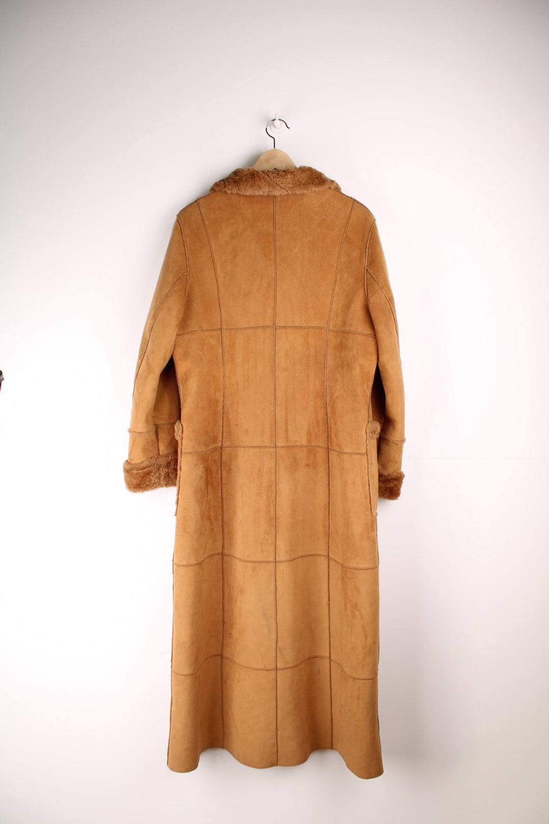 Gil Bret faux suede and fur maxi length afghan style coat with two patch pockets and button closure. 